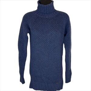 Barbour Wool Turtleneck Sweater UK 8 US 4 / S Blue Honeycomb Stitch‎ Long Jumper